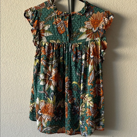 BUCKETLIST Floral Green and Orange Blouse size M - Picture 4 of 6